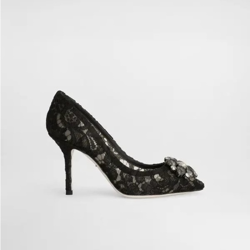 Dolce & Gabbana Black Lace Heels with Crystal Embellishments - Picture 5 of 12